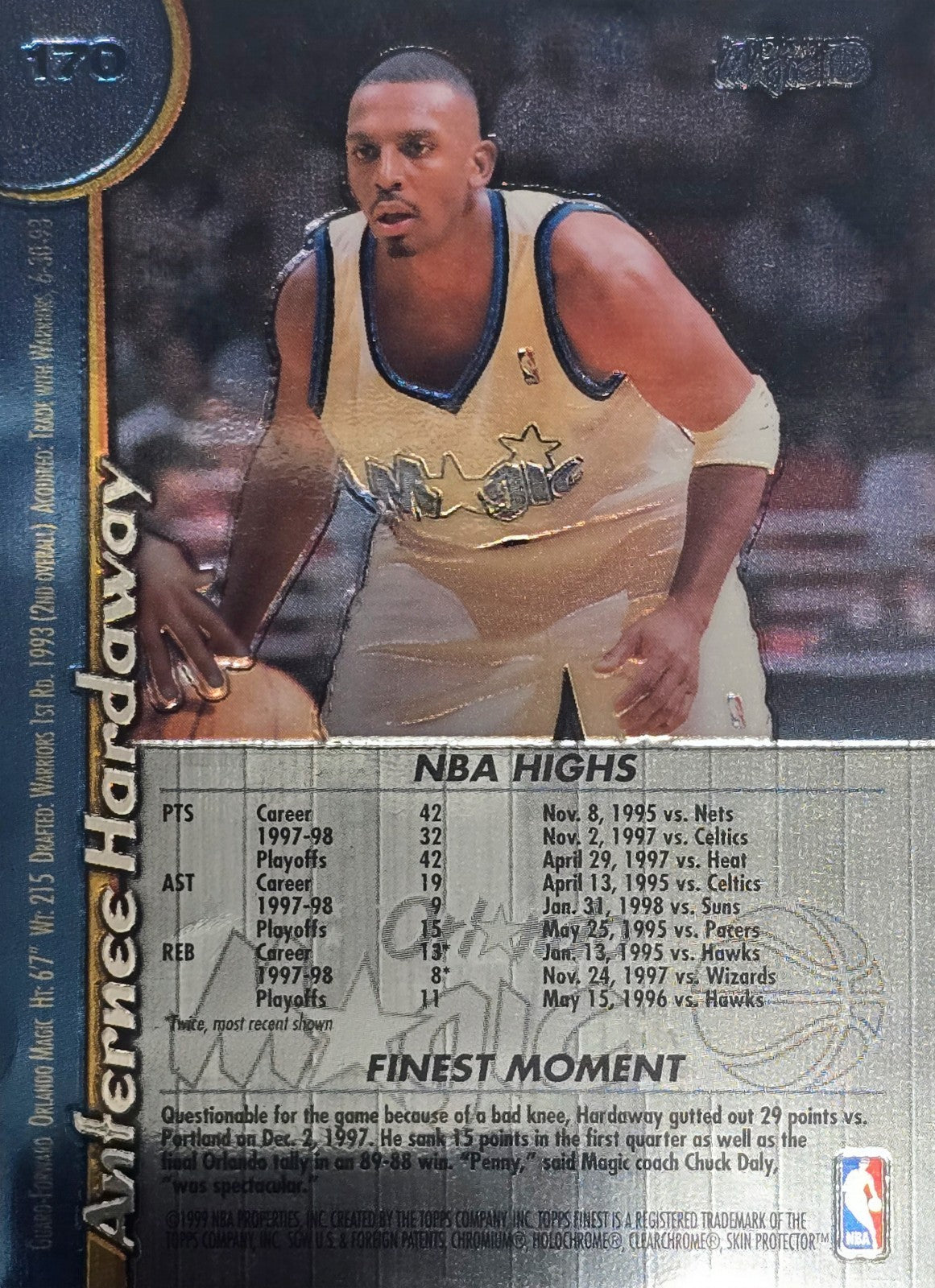 1998-99 Topps Finest Refractor - No Protector #170 Anfernee Hardaway NM
