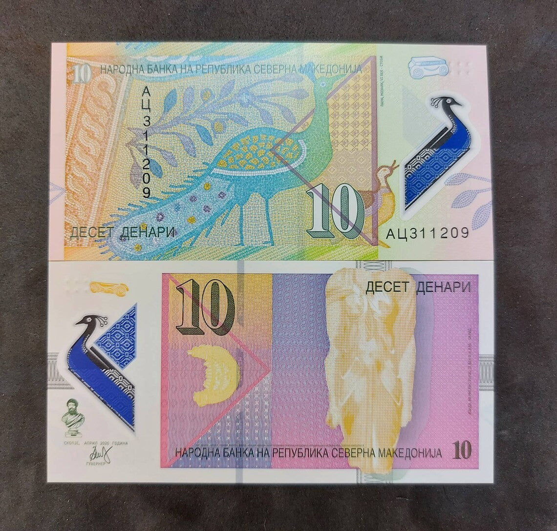 NORTH MACEDONIA 10 Dinara, B-101a, UNCIRCULATED, 2020; Goddess Isida; PEACOCK