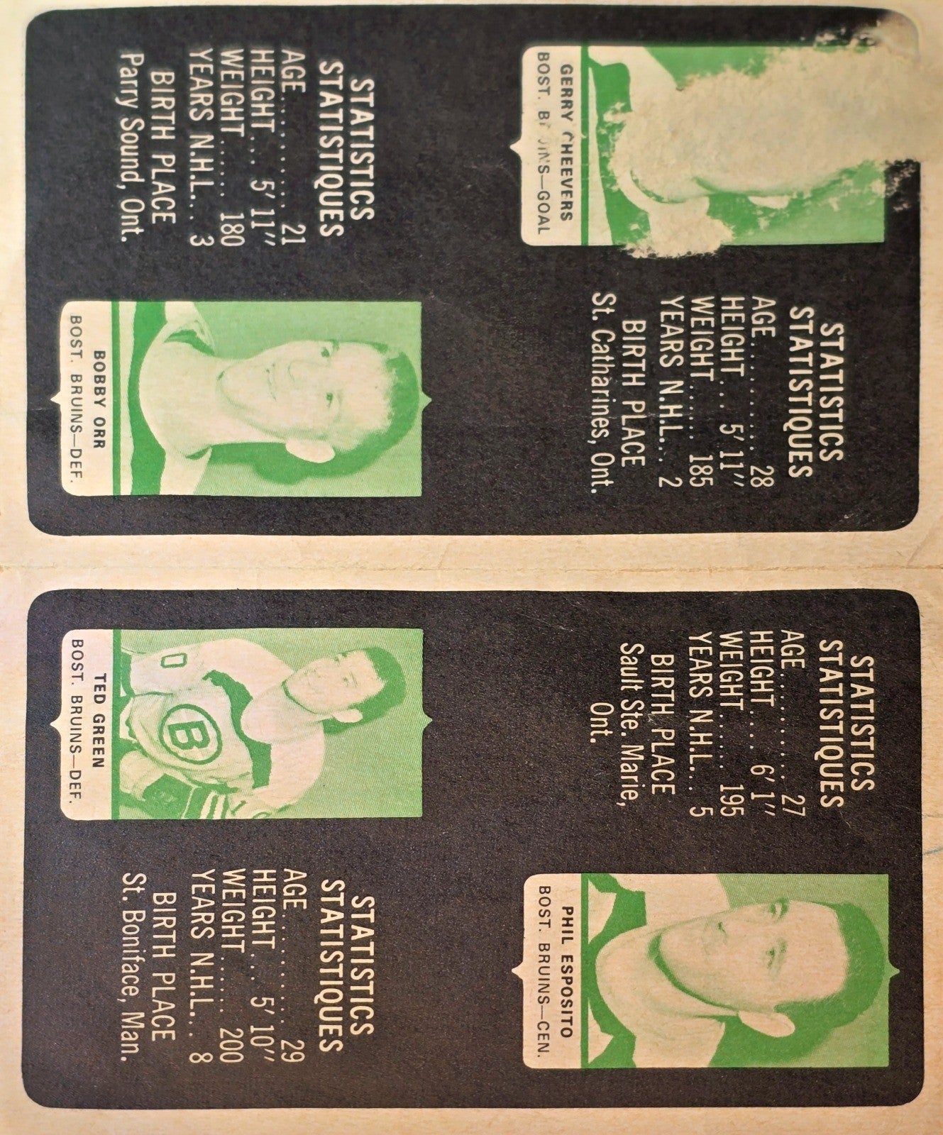 1969-70 O-Pee-Chee Boston Bruins Mini Card Album EX