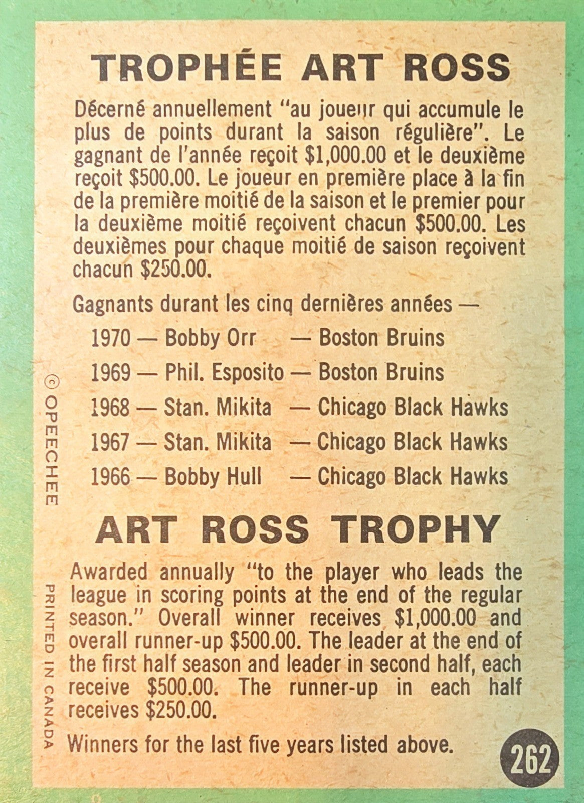 1970-71 O-Pee-Chee #262 Art Ross Trophy EX+