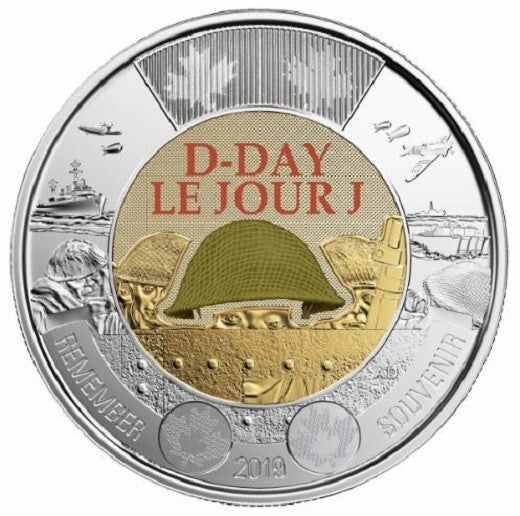 2019 CANADA ~ D-Day $2 Dollar Coin - Colored Version; BU from Roll