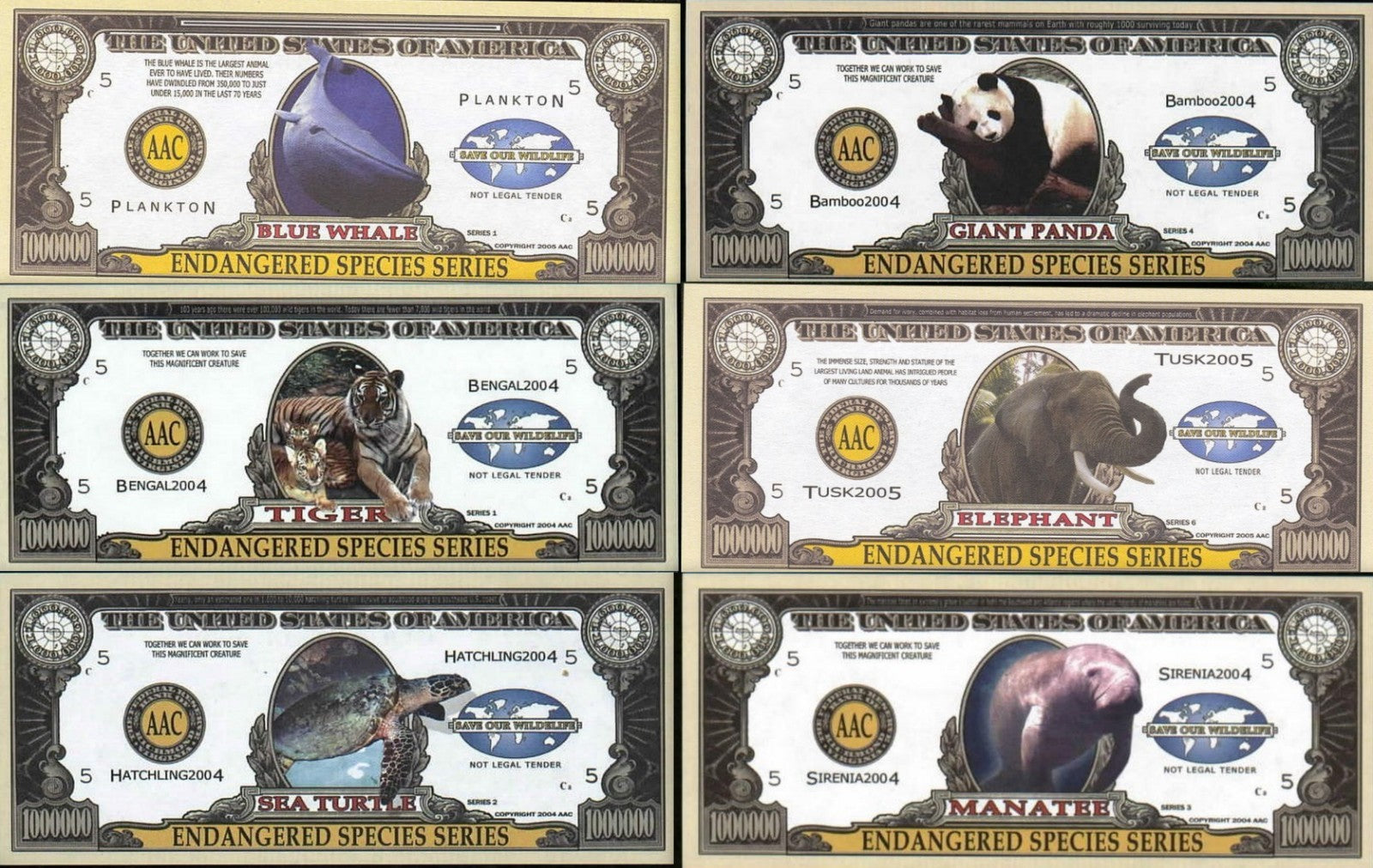 COMPLETE SET 2004-05 - Endangered Species Series - Million Fantasy Notes