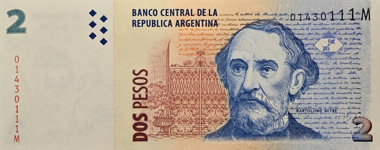 Argentina 2 Pesos, P-352, Series M, Signature variety, 2002, UNCIRCULATED