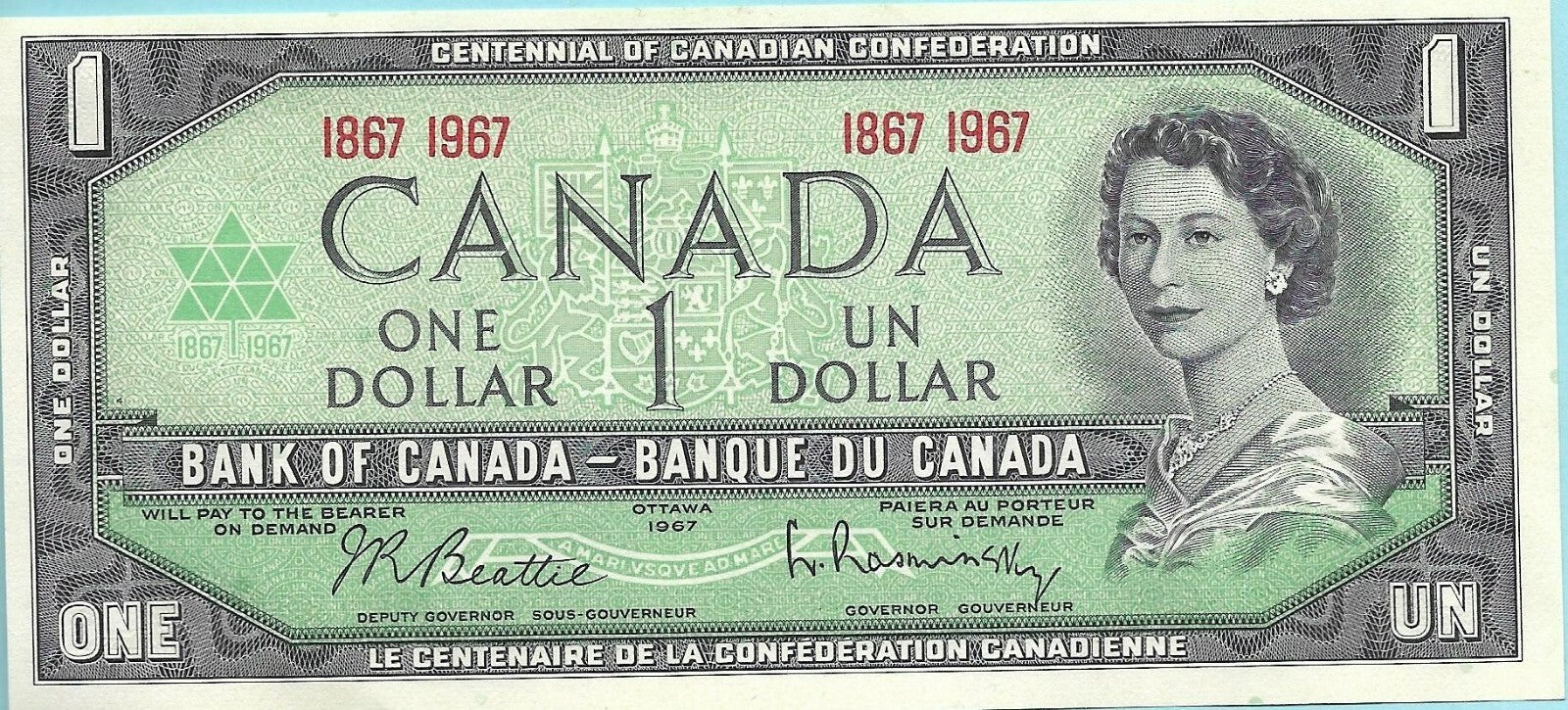 1967 Canada $1 Banknote; P-84a; AU - UNC; UNIQUE Serial 1867-1967