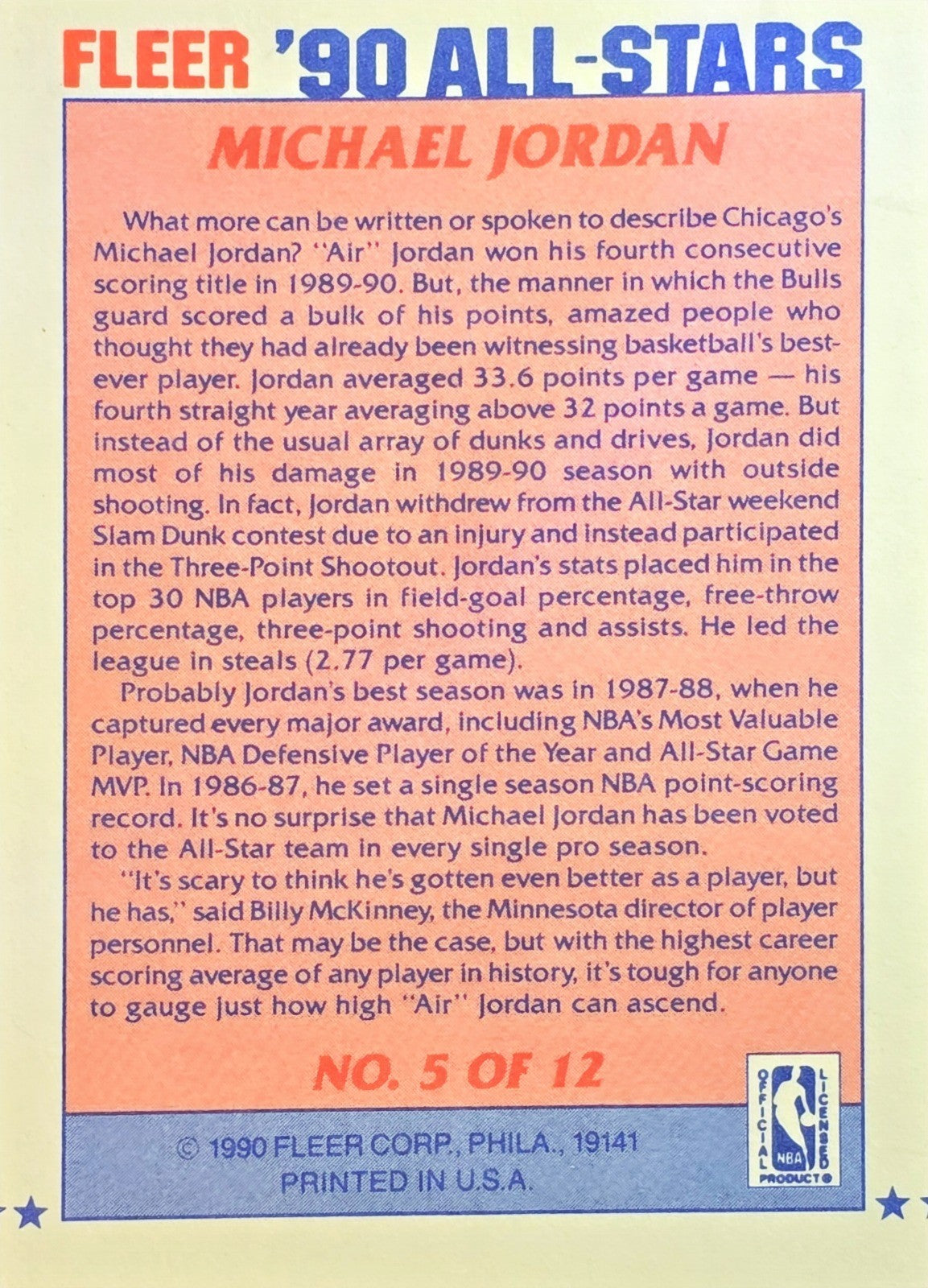 1990-91 Fleer - All-Stars #5 Michael Jordan VG (Crease) - Chicago Bulls