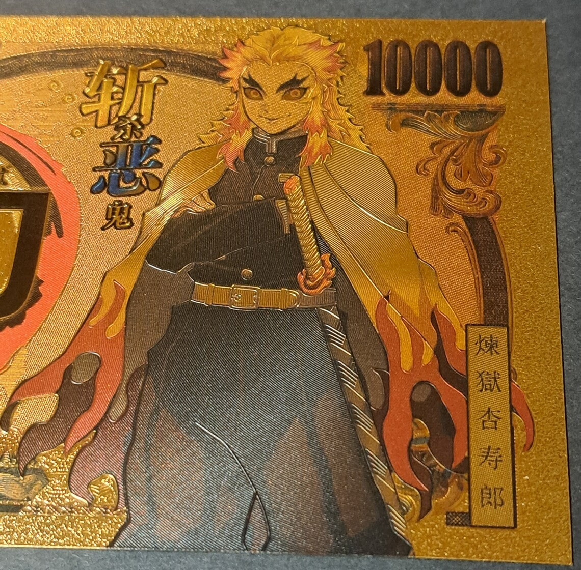 KYOJURO RENGOKU from Demon Slayer; .9999 GOLD 10000 Yen Note; Beautiful