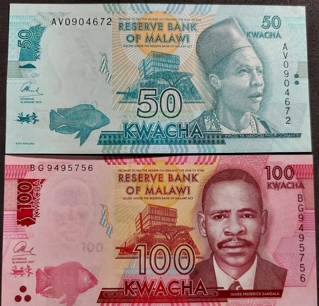 MALAWI Banknote SET; 50 and 100 Kwacha; P-64c and 65c; UNCIRCULATED