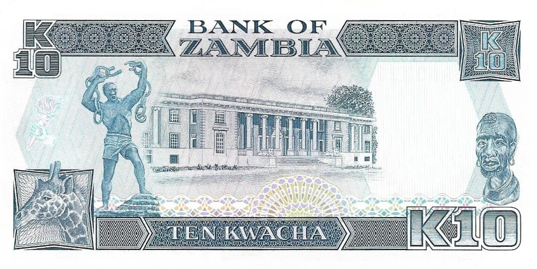 ZAMBIA 10 Kwatcha, 1991, UNCIRCULATED, P-31a; Hard Signature; GIRAFFE