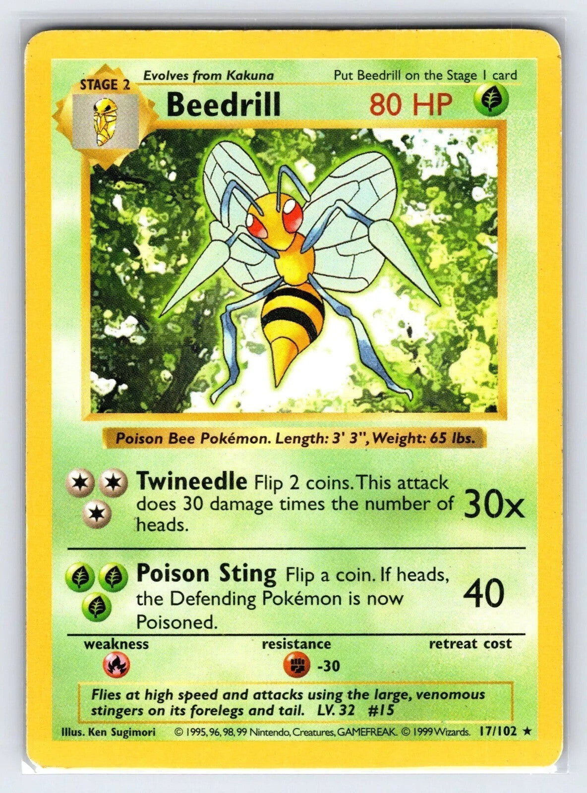 BEEDRIL #17/102 - Shadowless (Mp-LP) Pokemon Base Set