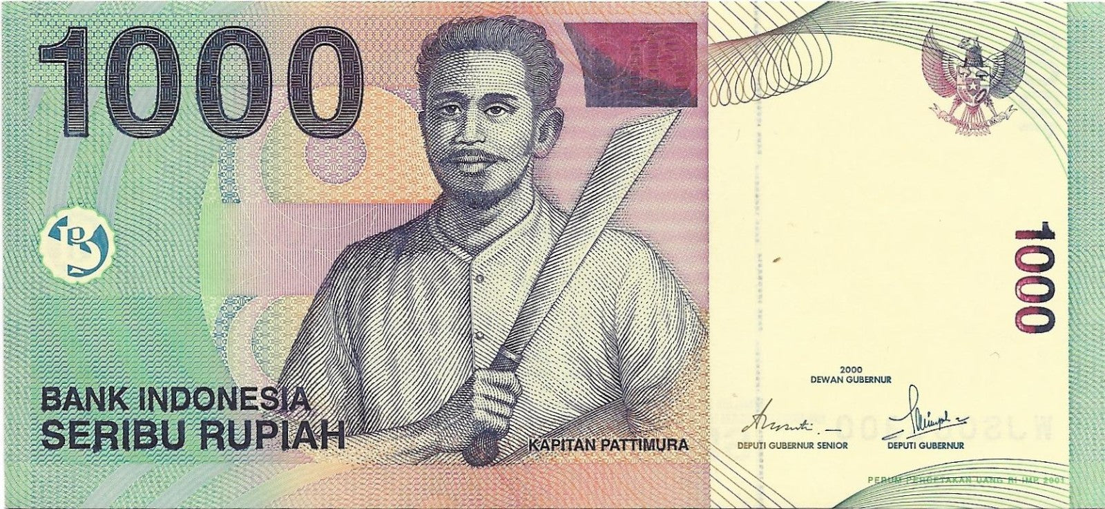 INDONESIA 1000 Rupiah, P141b, UNCIRCULATED, 2000 (2001); lake with Volcano
