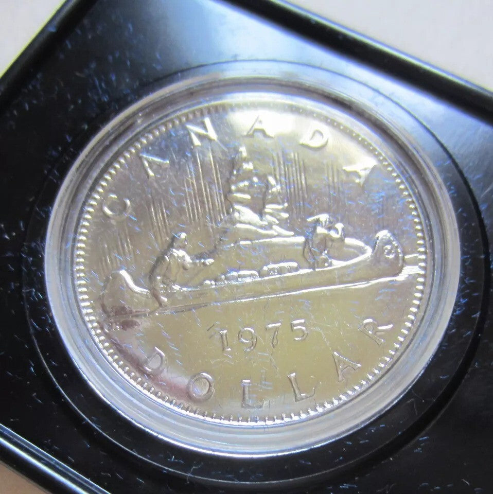 1975 Canada CASED Nickel Dollar, Voyageur Dollar, Features Queen Elizabeth II