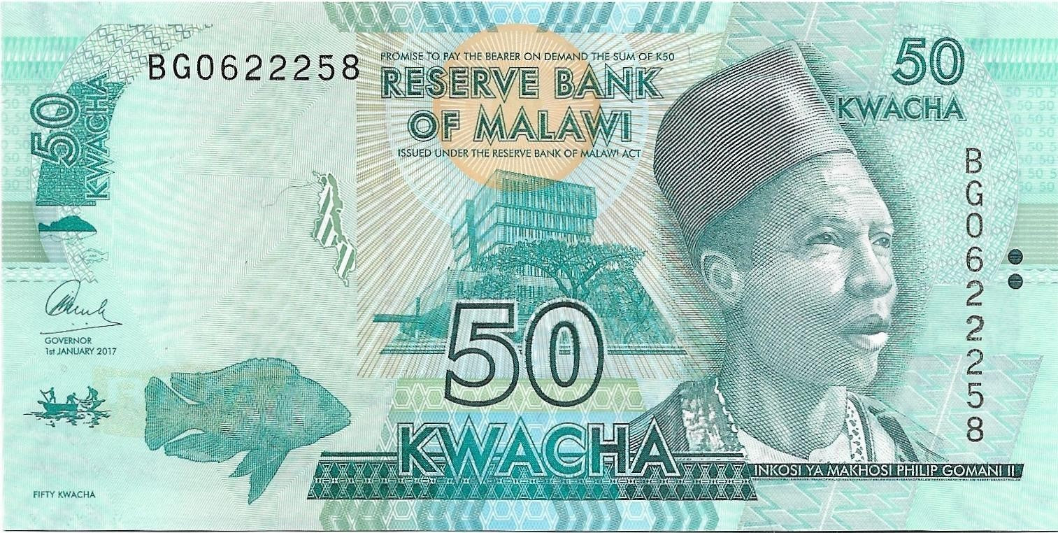 MALAWI 50 Kwacha, P-64d, UNCIRCULATED from 2017, Large Elephant