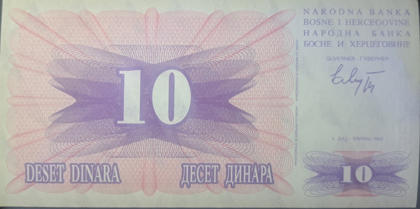 BOSNIA 10 Dinara; P-10; UNC from 1992; Mostar Bridge