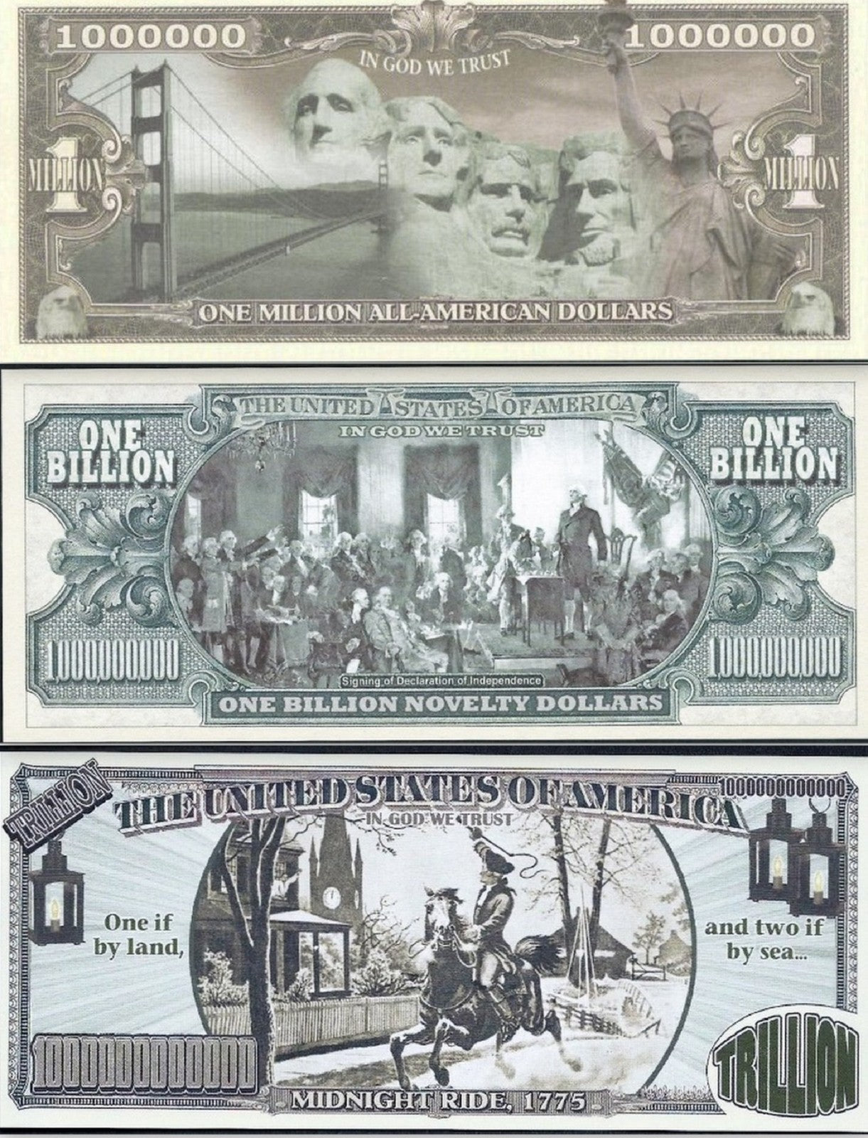 USA HISTORICAL EVENTS Set - Mount Rushmore; Midnight Ride; Declaration Signing