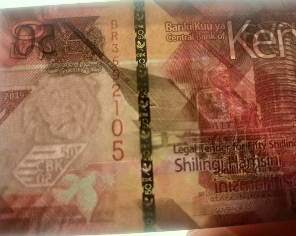 KENYA 50 Shillings; B-144a; UNC; 2019; featuring Solar Power and Wind Turbines