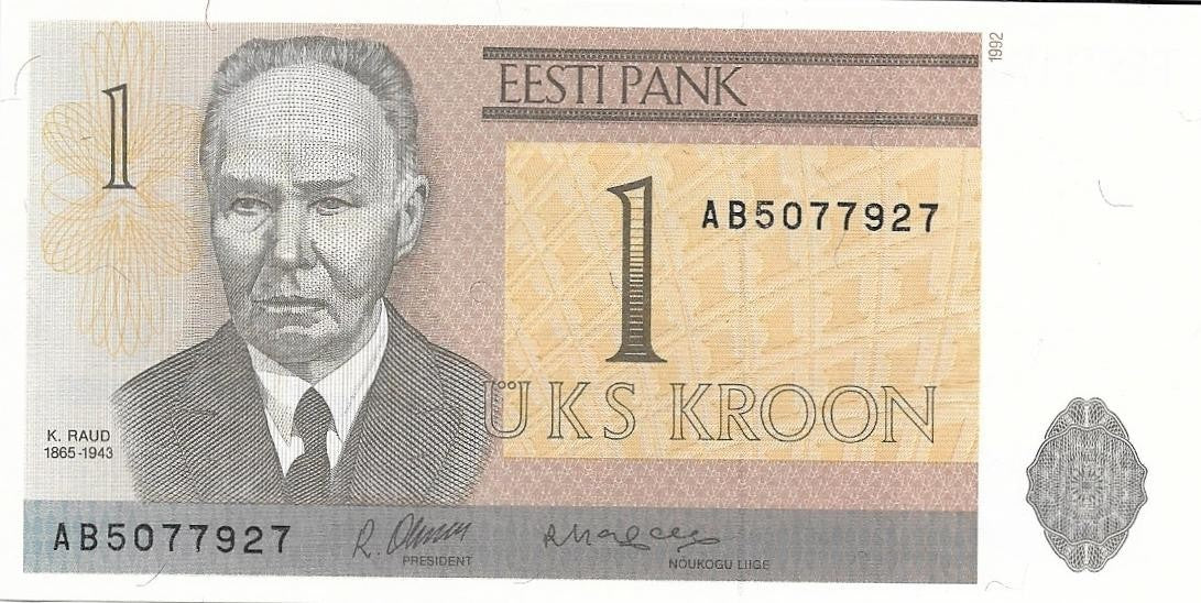 ESTONIA 1 Kroon, P-69; UNCIRCULATED from 1992; featuring Toampea Castle