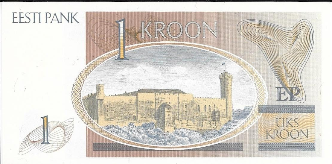 ESTONIA 1 Kroon, P-69; UNCIRCULATED from 1992; featuring Toampea Castle