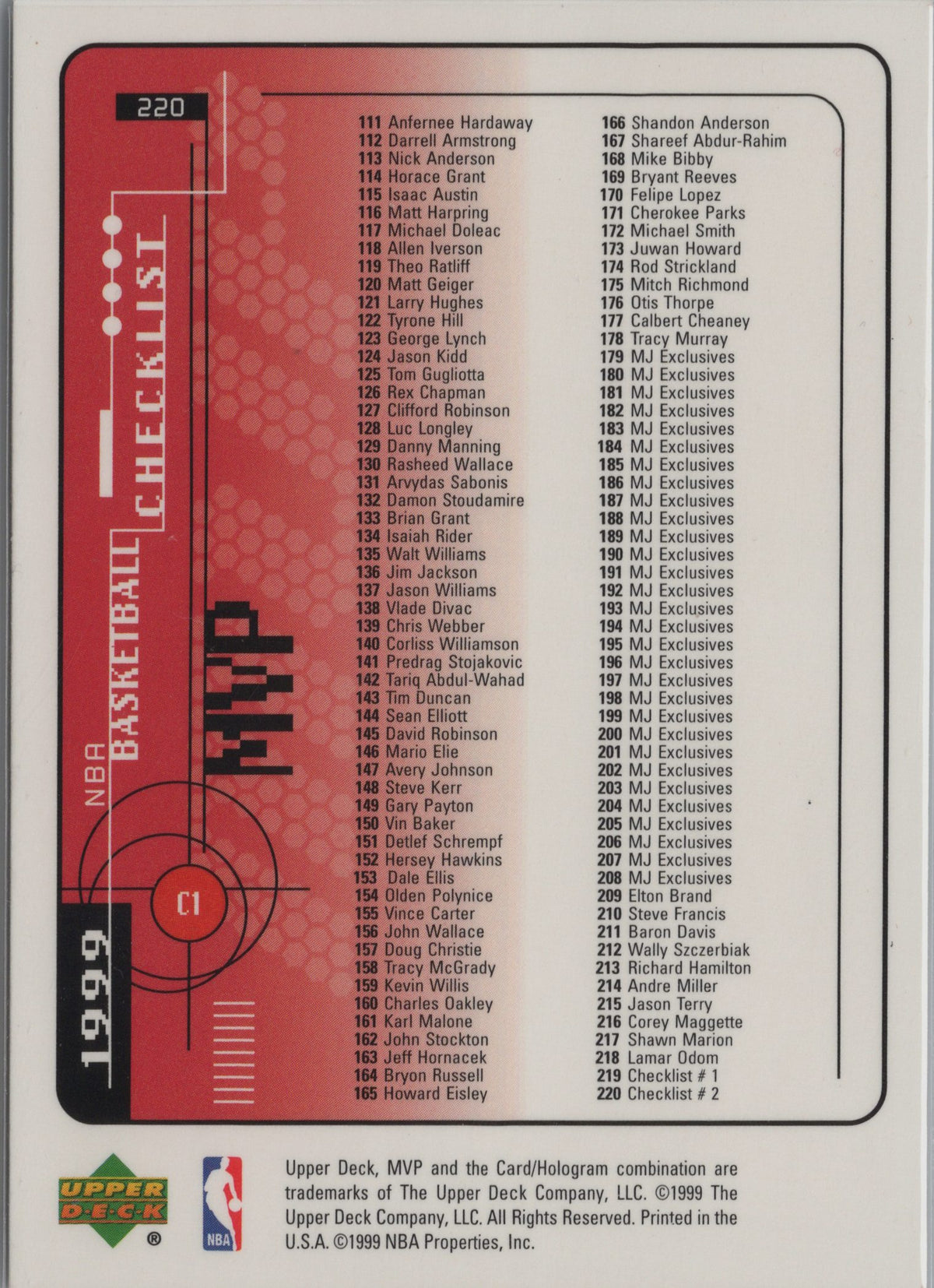 1999-00 Upper Deck MVP Michael Jordan #220 Chicago Bulls
