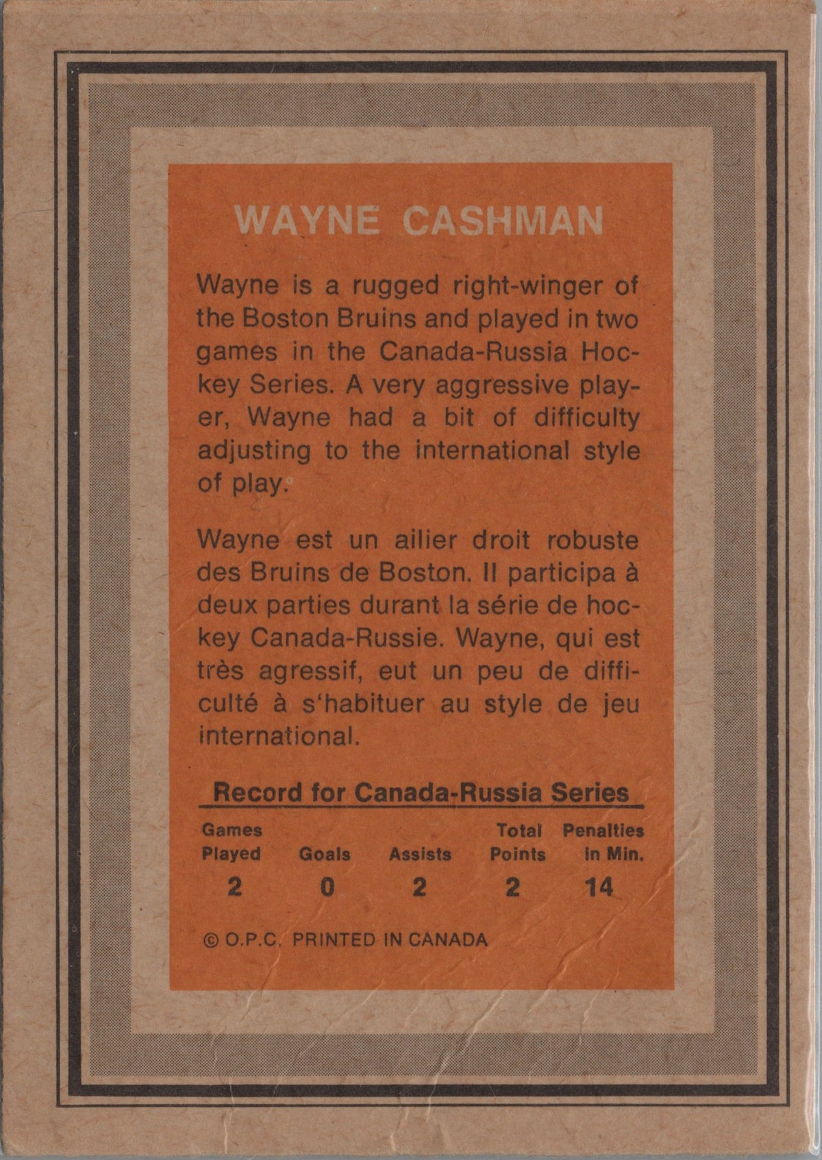 1972-73 O-Pee-Chee Wayne Cashman (EX+) Canada