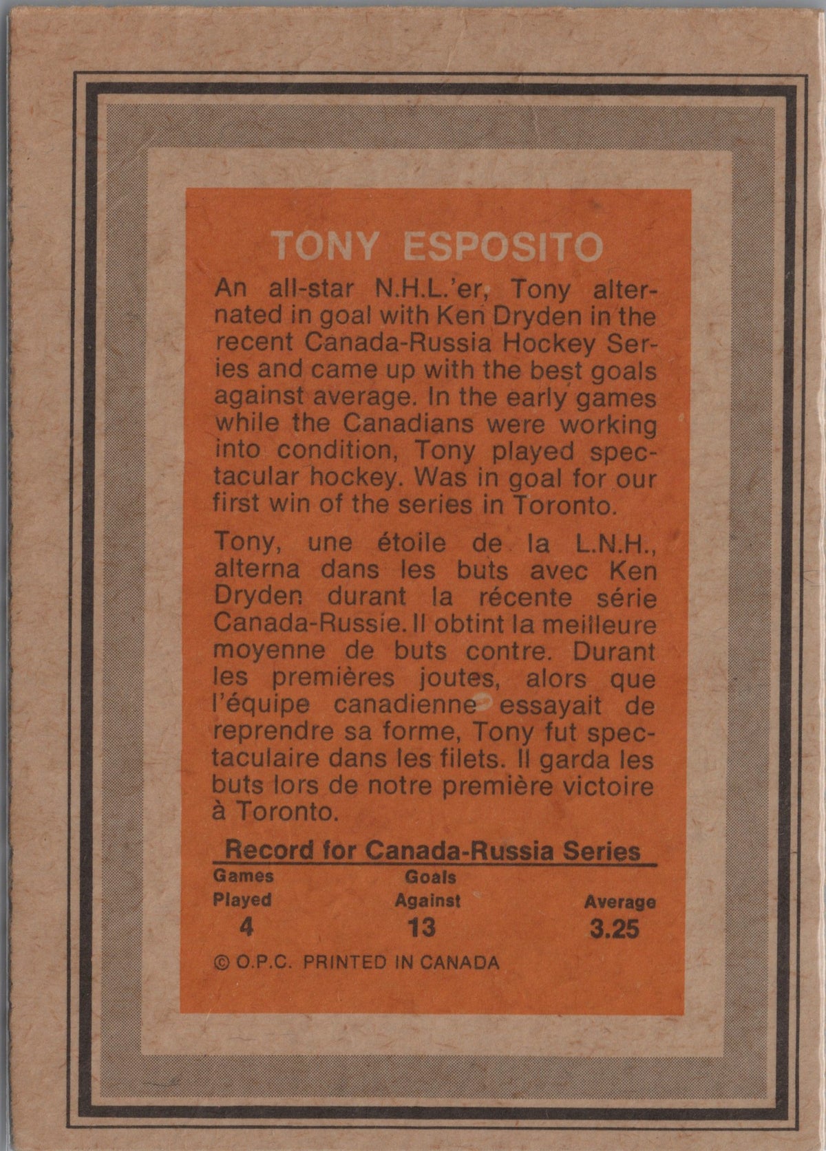 1972-73 O-Pee-Chee Tony Esposito (EX+) Team-Canada