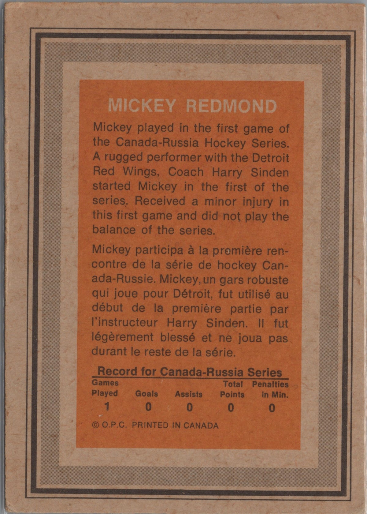 1972-73 O-Pee-Chee Mickey Redmond (EX+) TeamCanada