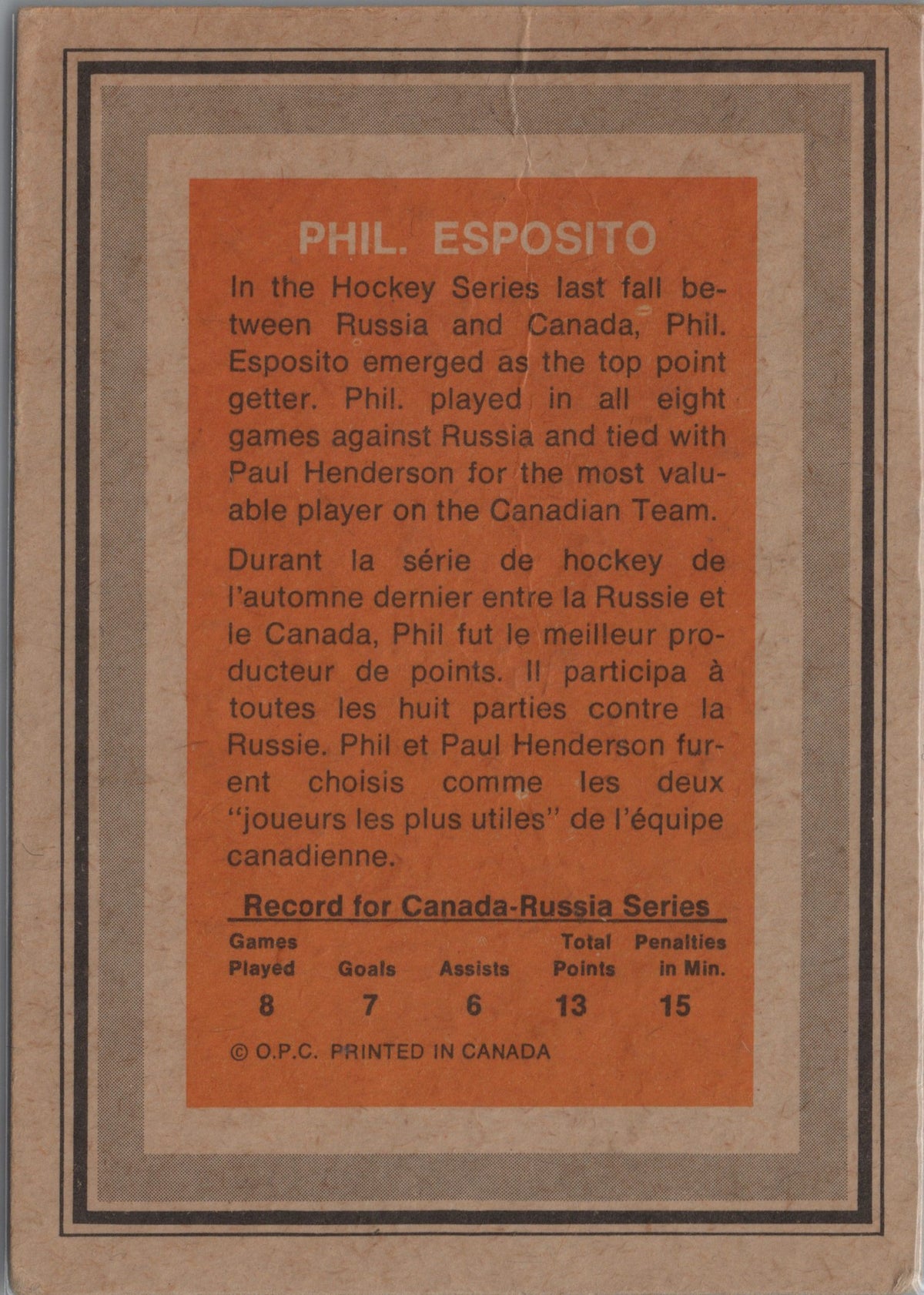 1972-73 O-Pee-Chee Phil Esposito (EX+) Team Canada