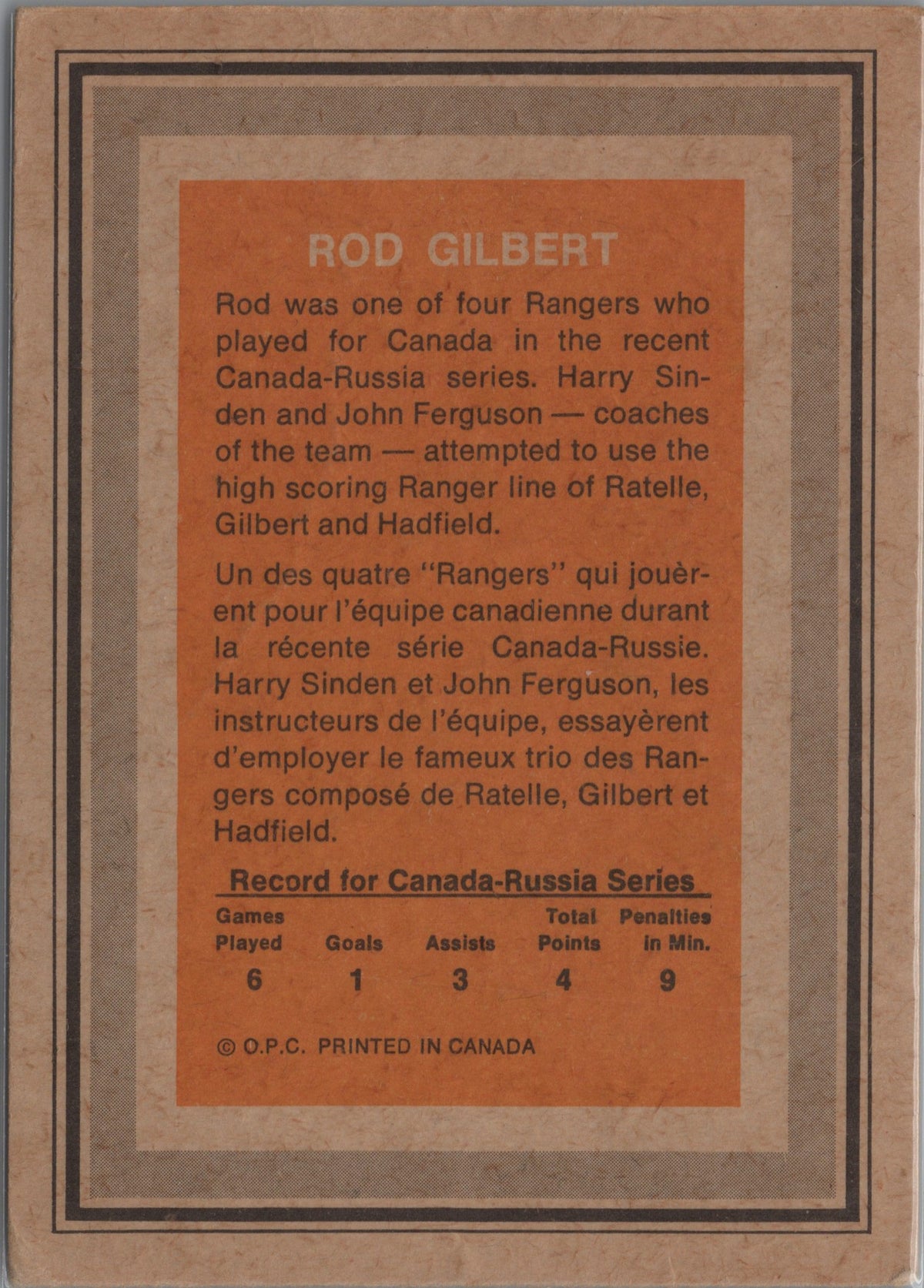 1972-73 O-Pee-Chee Rod Gilbert (EX+) Team Canada