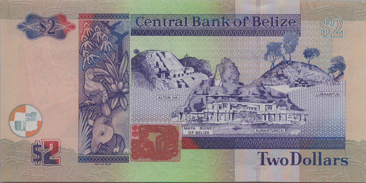Belize 2 Dollars, P66f; UNCIRCULATED, 2017; Queen Elizabeth II; UV features