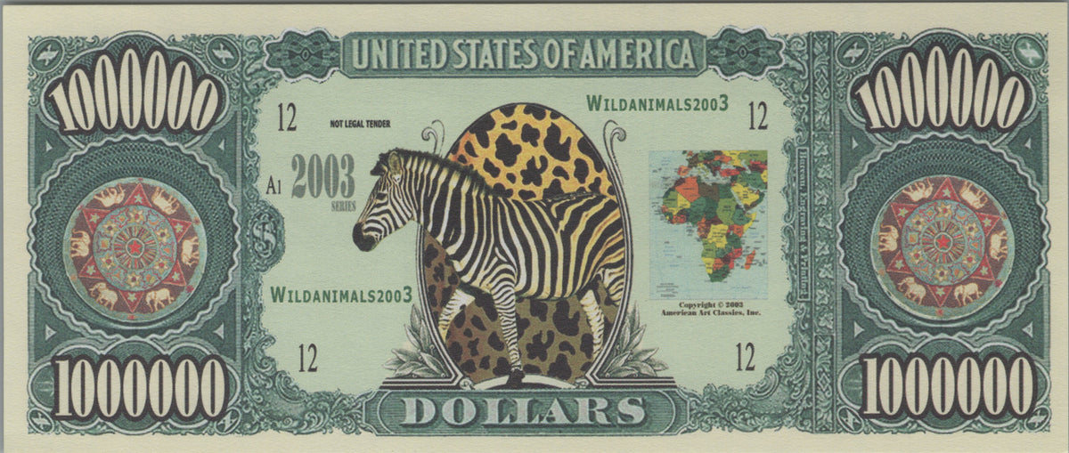 Safari Animals, Fantasy Million Note; features Zebra, Elephants and Rhino
