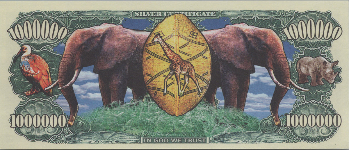 Safari Animals, Fantasy Million Note; features Zebra, Elephants and Rhino