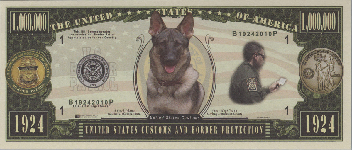 United States Border Patrol, Fantasy Million Note; features German Shepherd