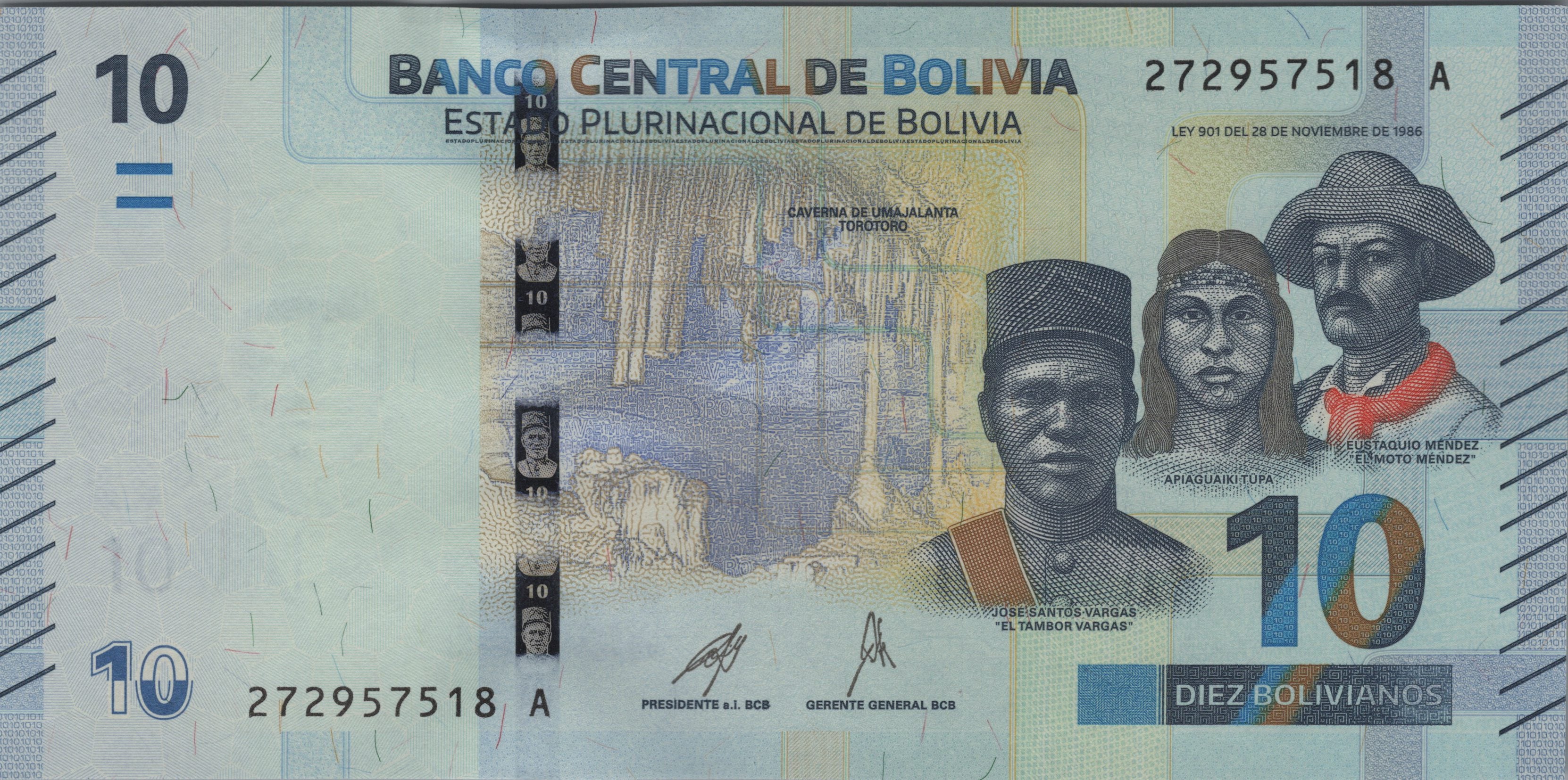BOLIVIA 10 Bolivianos, P248b, UNCIRCULATED, 2024; features a Hummingbird