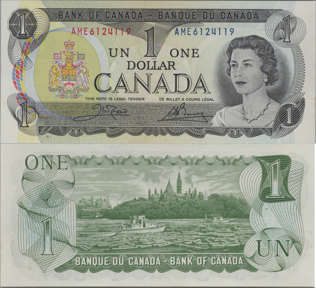 1973 Canada One Dollar; P85c; UNCIRCULATED ~ Queen Elizabeth II ~ Shipped in the best Protective Mylar Currency holder
