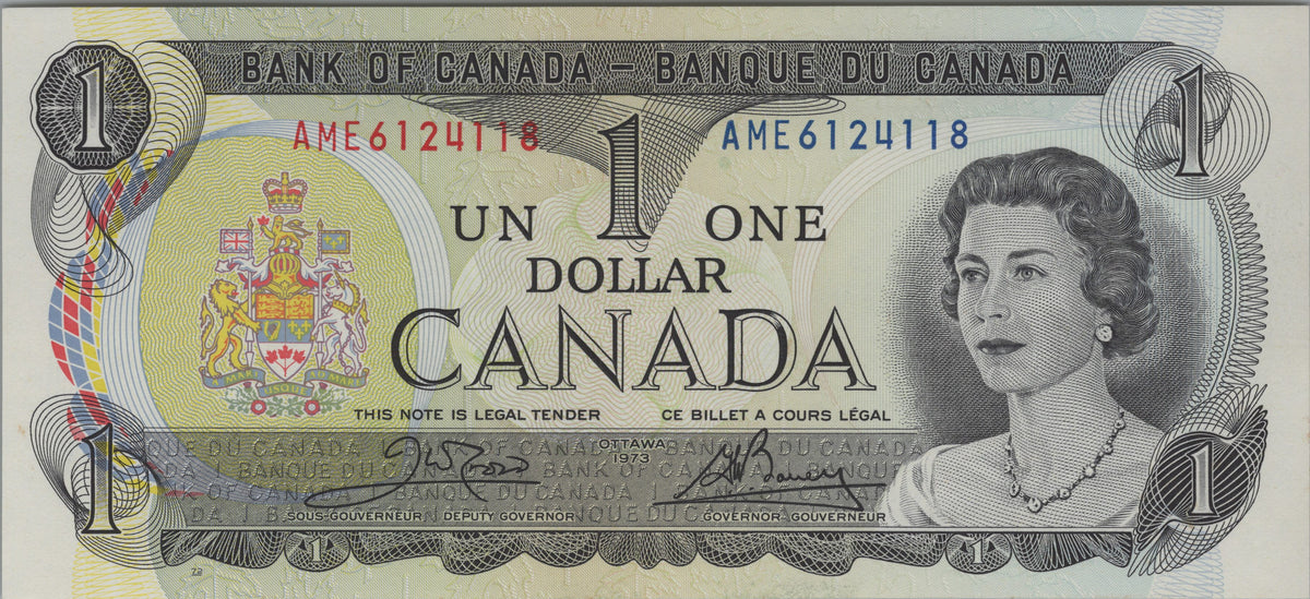 1973 Canada One Dollar; P85c; UNCIRCULATED ~ Queen Elizabeth II ~ Shipped in the best Protective Mylar Currency holder