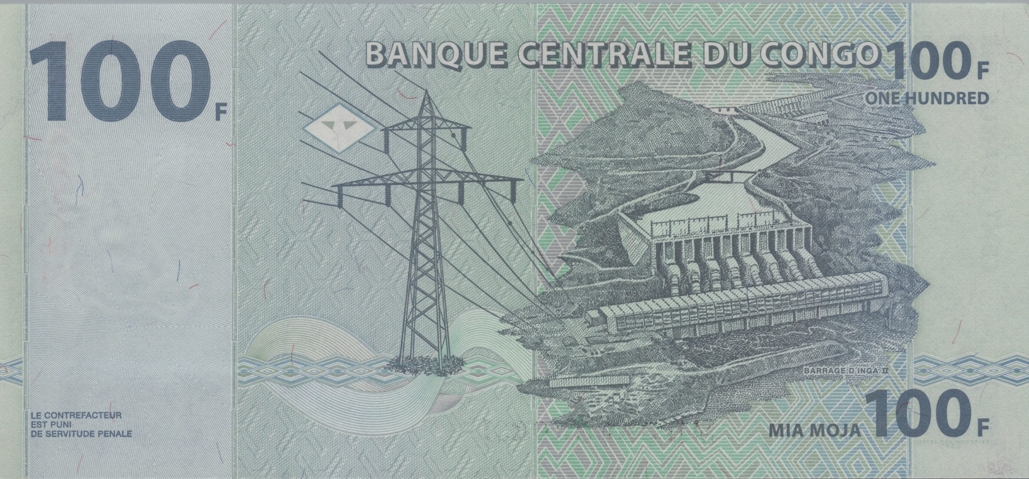 Congo 100 Francs Banknote; P- 98a; UNCIRCULATED; 2007; features an ELEPHANT