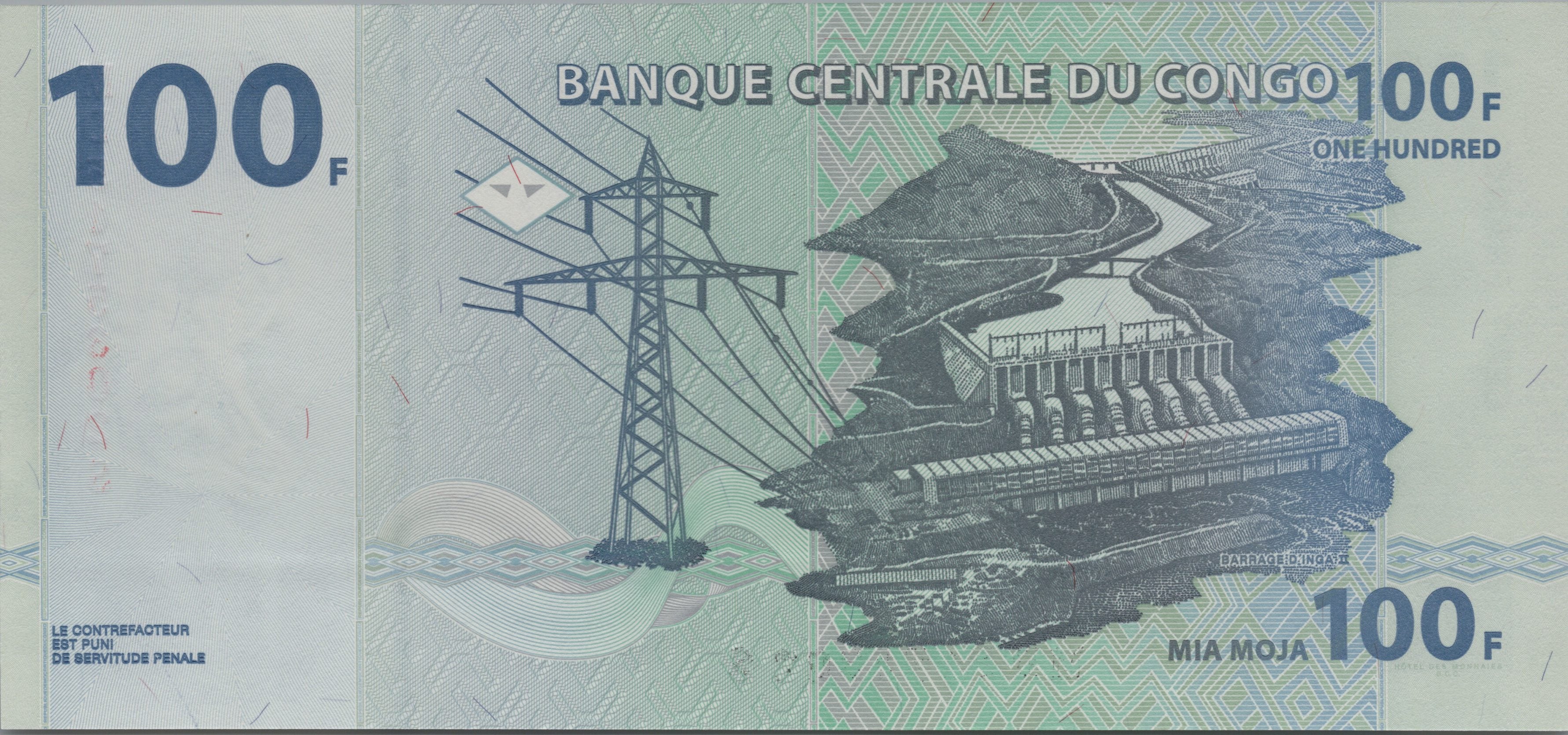 CONGO 100 Francs - P-98c, UNC from 2013, Features an ELEPHANT
