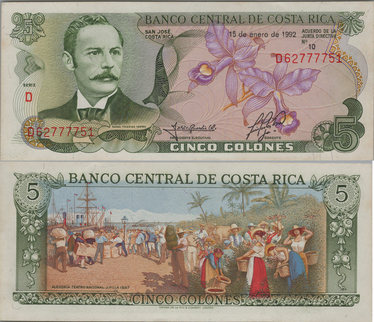 Costa Rica 5 Colones, P236e; UNCIRCULATED, 1992