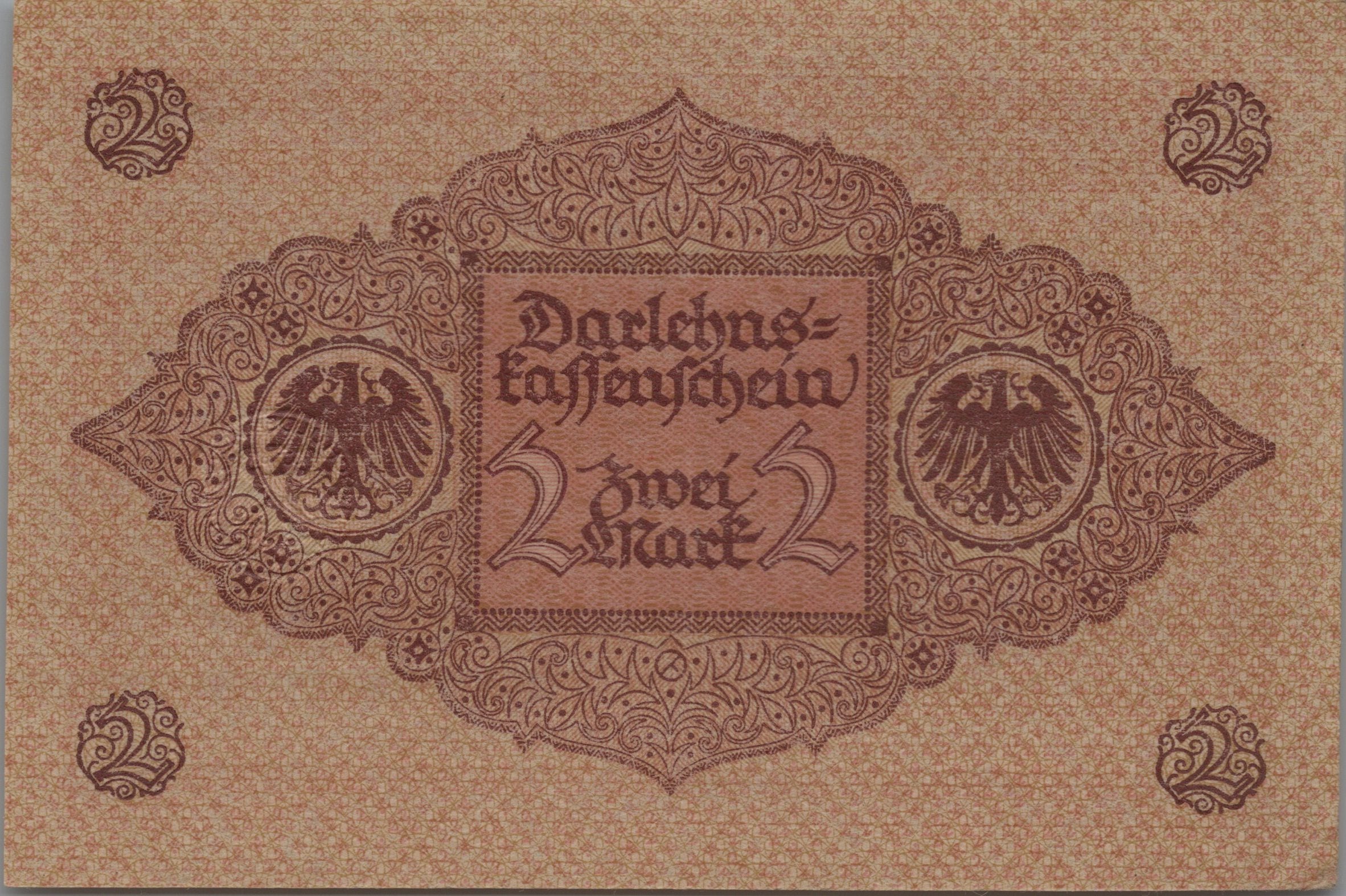 GERMANY 2 Marks, 1920, P-59; about UNCIRCULATED, Over 100 years old