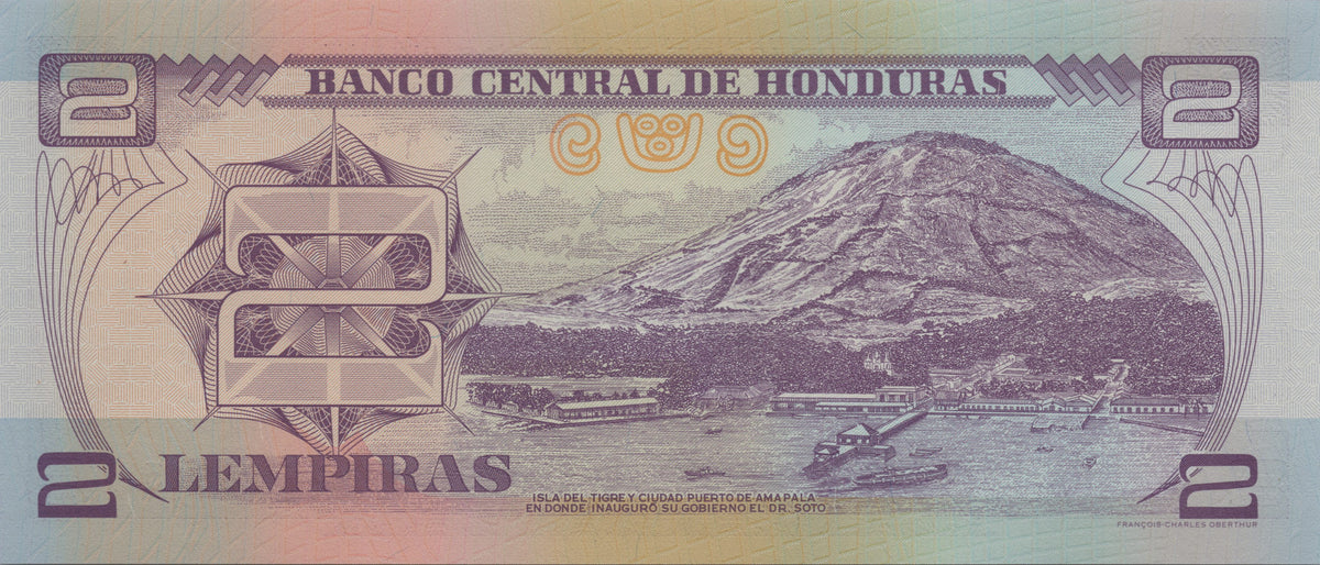 Honduras 2 Lempiras, P80Af, 2006, UNCIRCULATED; features Tiger Island and Amapala