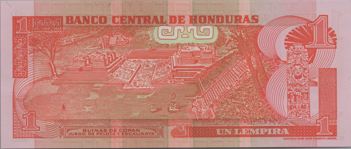 Honduras 1 Lempira, P84c, 2003, UNCIRCULATED; features Copán Ruins