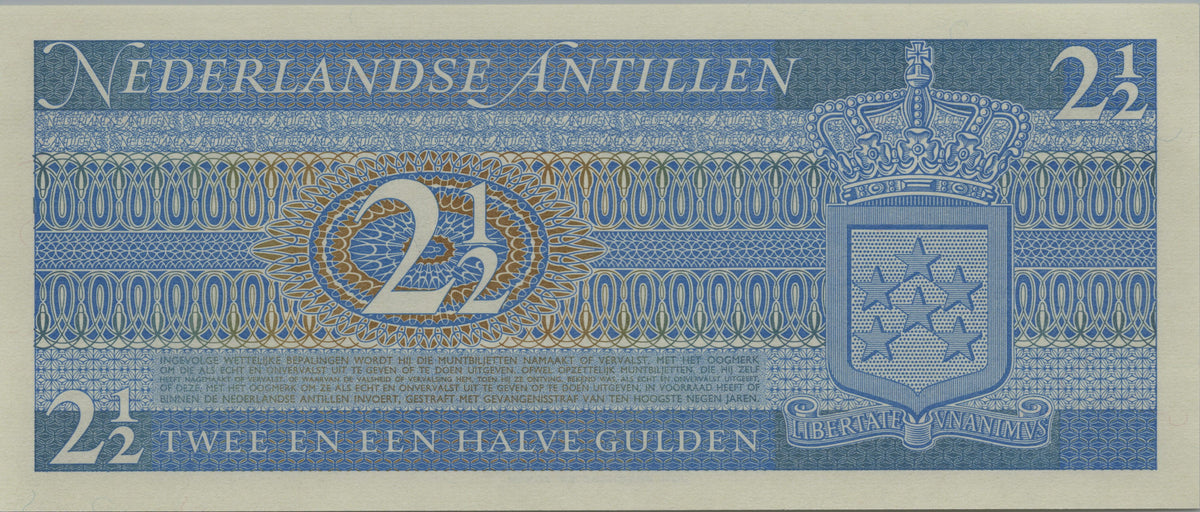 Netherlands Antilles 2½ Gulden, P21, 1970, UNCIRCULATED; features a Douglas DC-9 Aircraft