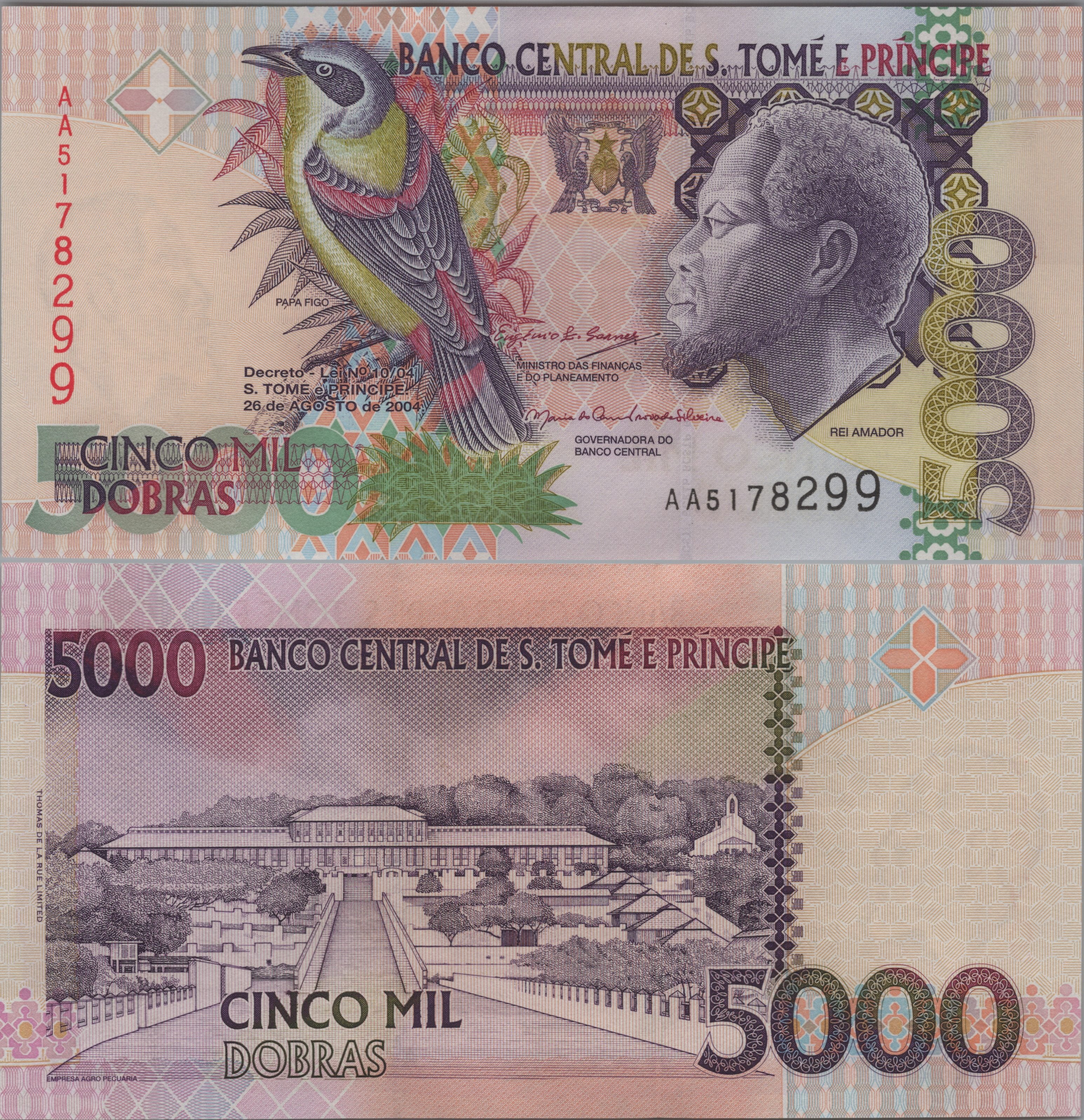 Saint Thomas & Prince 5000 Dobras, P65c; Prefix AA; Uncirculated, 2004
