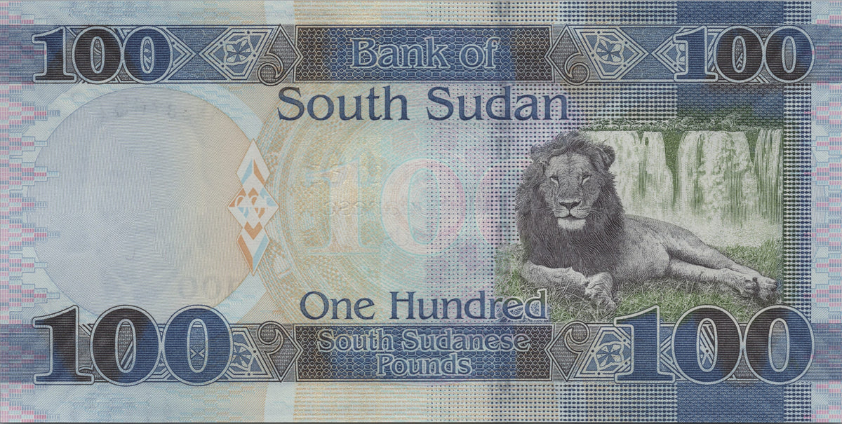 South Sudan 10 Pounds, B115d, Uncirculated, 2019; features a Lion