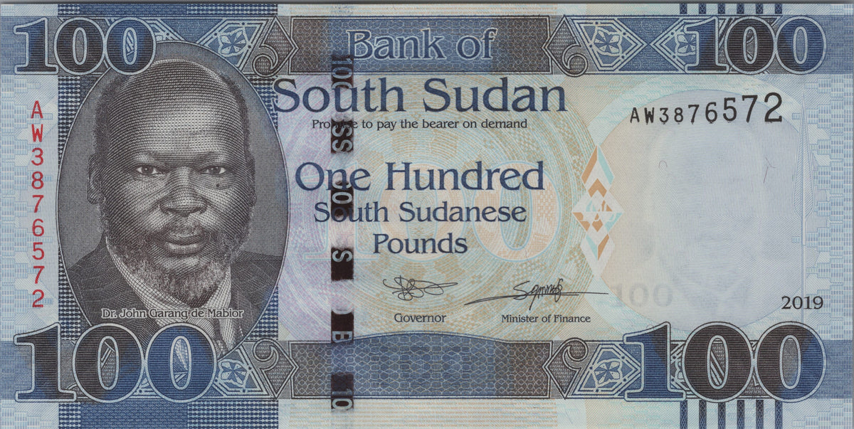 South Sudan 10 Pounds, B115d, Uncirculated, 2019; features a Lion