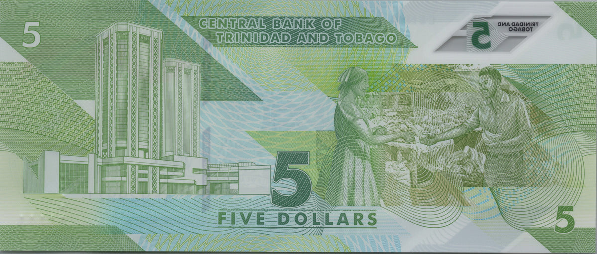 Trinidad and Tobago 5 Dollars, B237a, 2020, UNCIRCULATED; features a Motmot
