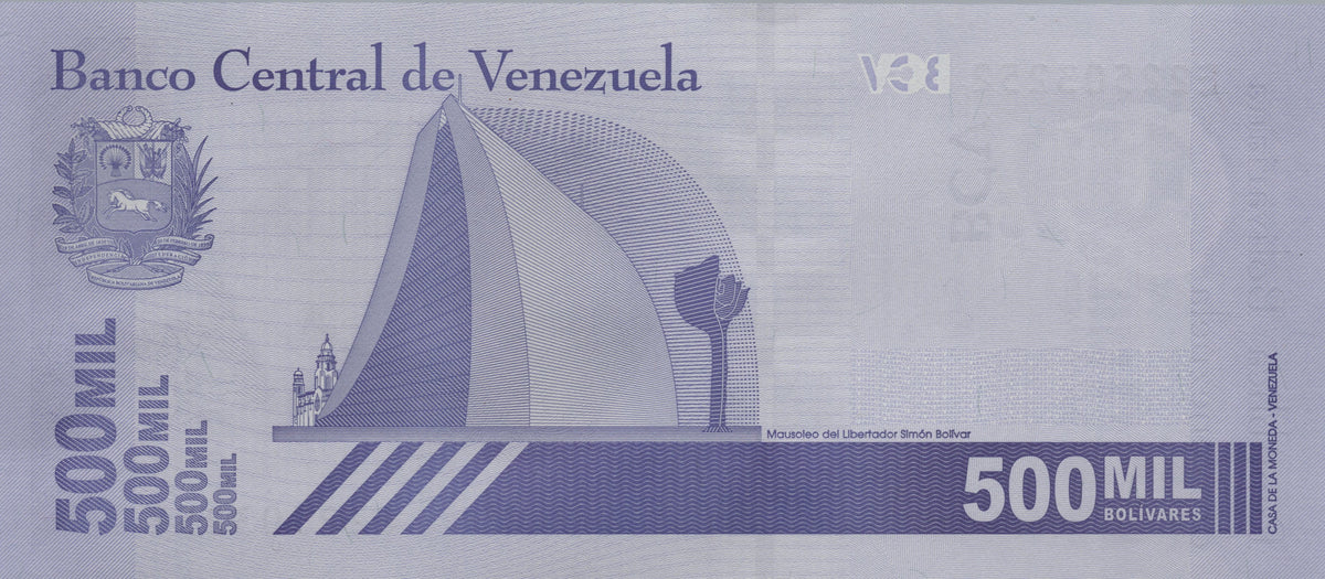 Venezuela 500,000 Bolivares, B383a, Uncirculated, 2020; features Simon Bolivar