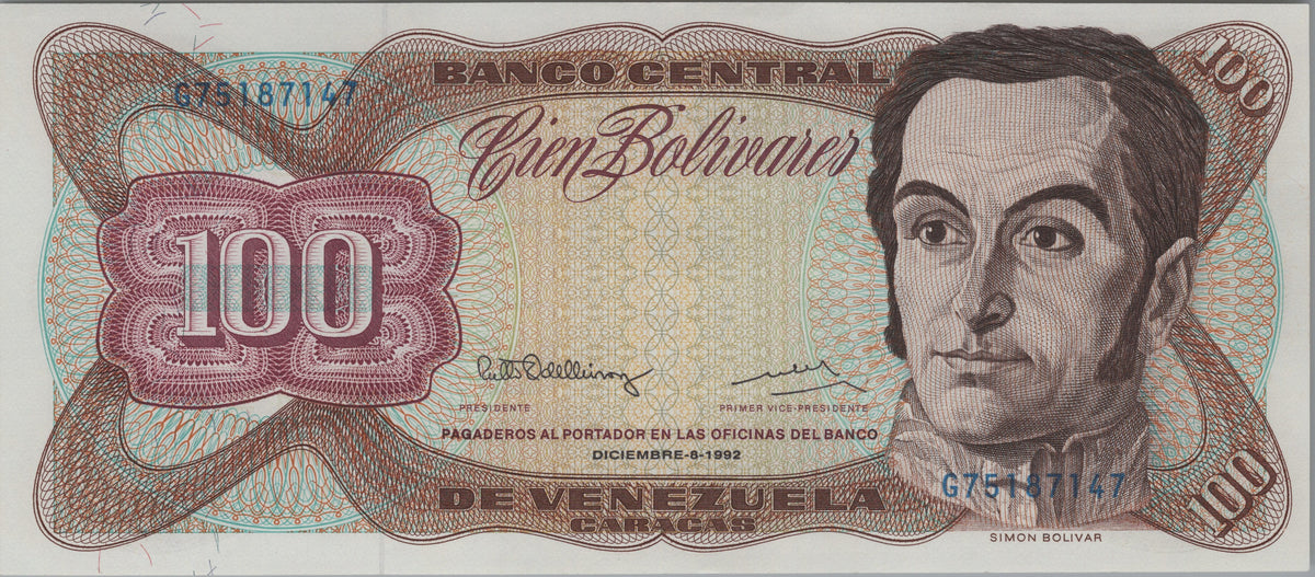 Venezuela 100 Bolivares, P66l, 1992, Uncirculated; features Capitolio Nacional