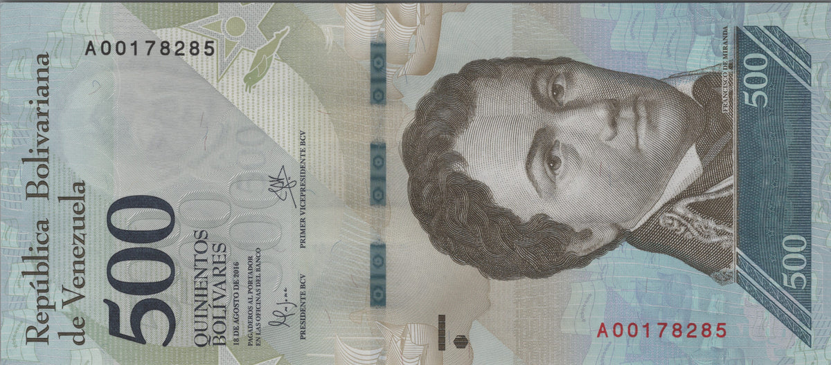 Venezuela 500 Bolivares, P94a, 2016, Uncirculated; features an Amazon River Dolphin