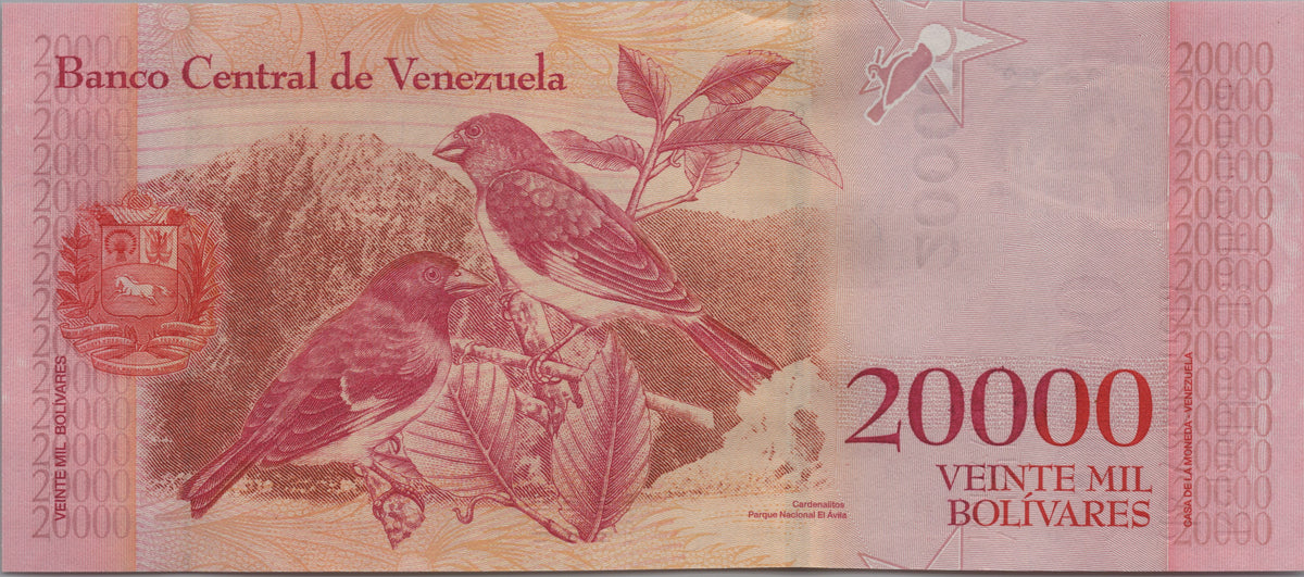 Venezuela 20000 Bolivares, P99c, Uncirculated, 2017; features a Cardinalito