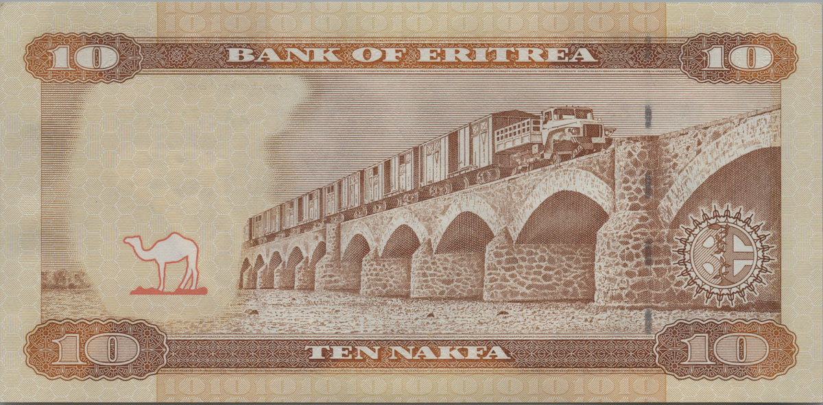 Eritrea 10 Nakfa, P11, Uncirculated, 2012; features Eritrean Women and a Camel